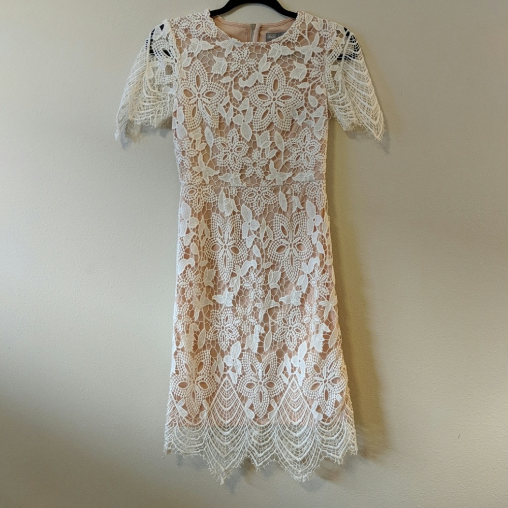 ASOS blush white lace form fitting dress